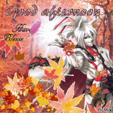 a good afternoon greeting card with a picture of a wolf