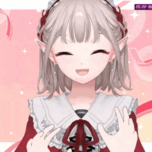 a girl in a red dress is smiling with a time of 20:22 on the bottom right