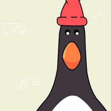 a cartoon drawing of a bird with a red hat and the letters k and d on it