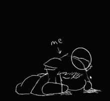 a black and white drawing of a person with the word me written below