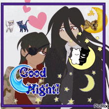 a picture of two anime characters with the words good night written on it