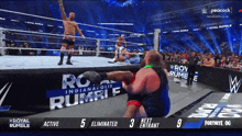 a wrestling match is being shown on peacock and the score is 5 to 3