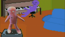 a pixel art of an octopus and a purple ghost playing a piano