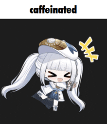 a picture of a girl with the word caffeinated on the top