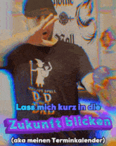a man wearing a black shirt that says dd