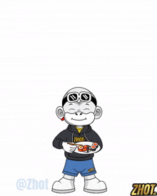 a cartoon of a man holding a remote control with the letter a above him