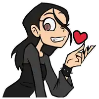 a cartoon drawing of a girl holding a red heart in her hand