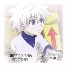 a picture of a person with the words killua es solo de nia 3