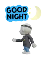 a cartoon character is standing in front of a good night sign