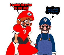 a cartoon drawing of mario and daisy with the words i wanna fuck you so bad dude