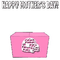 a happy mother 's day card with a penguin holding a cake in a box