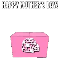 a happy mother 's day card with a penguin holding a cake in a box