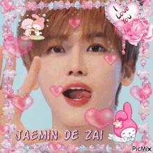 a picture of jaemin de zai with hearts around his face