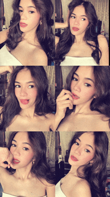 a woman 's face is shown in a collage of pictures
