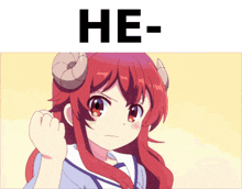 a picture of a girl with horns and the words he on the bottom