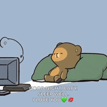a cartoon of two teddy bears sitting next to each other with the words good night baby sleep well i love you on the bottom