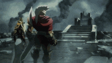 a man in a red cape holding a sword