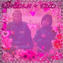 a picture of lincoln and eiko in a pink frame