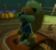 a cartoon squirrel is holding a bottle that says sprite