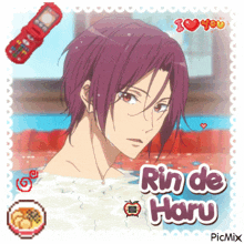 a picture of rin de haru is surrounded by icons