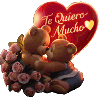 two teddy bears are hugging in front of a heart that says te quiero mucho