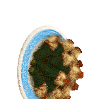 a painting of a circular object with a blue circle in the middle