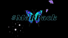 a pink butterfly is surrounded by the words #makpack on a black background