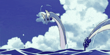 a cartoon drawing of a dragon swimming in the water