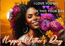 a mother 's day card with a woman holding flowers