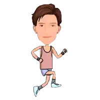 a cartoon of a man in a pink tank top and blue shorts running