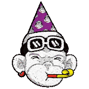 a cartoon monkey wearing a party hat and sunglasses