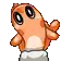 a pixel art drawing of a fish with big eyes looking up on a white background .