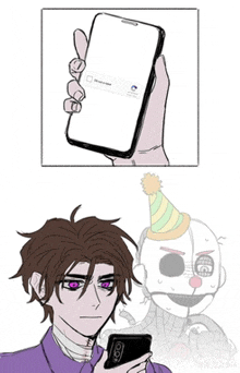 a drawing of a person holding a cell phone with a captcha on the screen