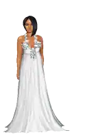 a pixel art of a woman wearing a long yellow dress