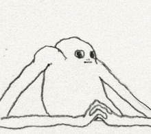 a black and white drawing of a monster with long legs and a face .