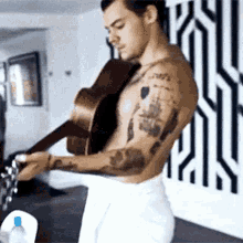 harry styles handsome hot shirtless guitar