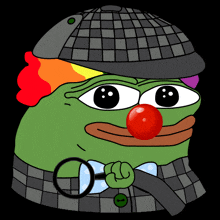 a cartoon frog with a red nose and a hat
