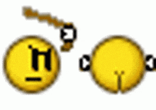 a cartoon smiley face with a rope hanging from it and another smiley face with a pink band around its eyes