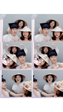 a man and a woman are posing for a photo wearing hats that say " happy birthday "
