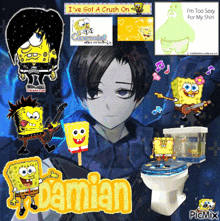 a collage of spongebob characters with the name damian on the bottom