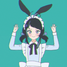 a girl with bunny ears and a maid outfit