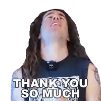 a man with dreadlocks is wearing a shirt that says thank you so much