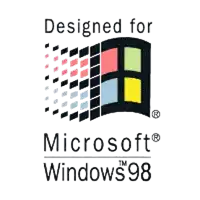 a logo for microsoft windows 98 with a window on it
