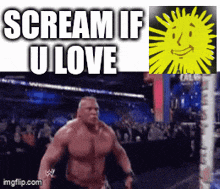 a picture of a man with the words " scream if u love " on it