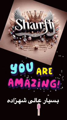 a poster that says " you are amazing " with a crown and wings