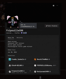 a screenshot of fripoulle336 's profile on a dark background