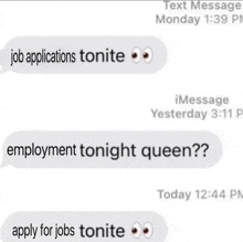 a text message from a person asking if they can apply for jobs