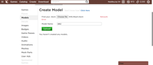 a screen shot of the create model page