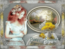 a picture of a woman with flowers in her hair and the words bonne soirée