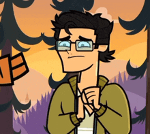 a cartoon of a man wearing glasses and a jacket with the letter e in the background